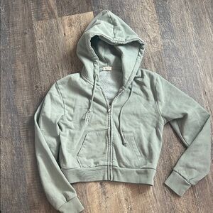 Green Hooded Zip-Up Sweatshirt